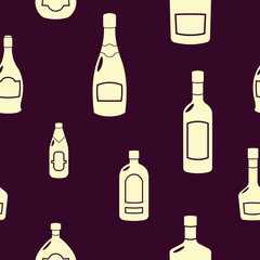 Seamless pattern with vector alcohol bottles for your design