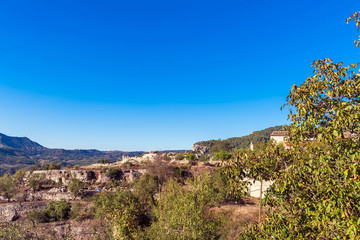 Rocky landscape in Siurana de Prades, Tarragona, Spain. Copy space for text.