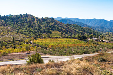 Naklejka premium Mountainous landscape near Siurana de Prades, Tarragona, Spain. Copy space for text.
