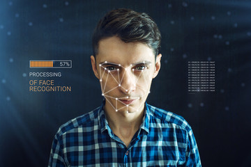 Personal identification method for face recognition via the polygon mesh. Concept of modern...