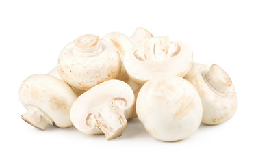 Fototapeta na wymiar Handful of champignons on a white background. Clipping Path