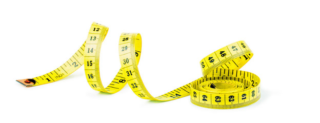 Yellow measuring tape isolated on white background