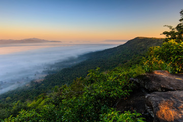 Naklejka na ściany i meble Pha-chom-mok, Landscape sea of mist on the mountain in Nongkhai province Thailand.