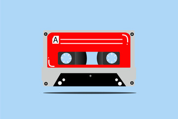 Obraz premium Vector illustration of audio cassette tape on blue background