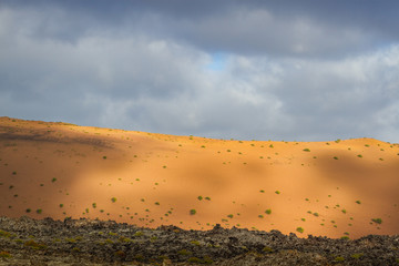 Lanzarote. Spanish desert. Timanfaya national park. Stone desert. Volcanic landscape.