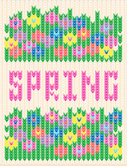 Spring time knitted floral background, vector illustration