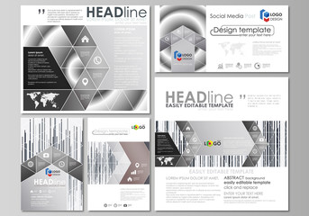 Social media posts set. Business templates. Easy editable abstract design template, vector layouts in popular formats. Simple monochrome geometric pattern. Minimalistic background. Gray color shapes.