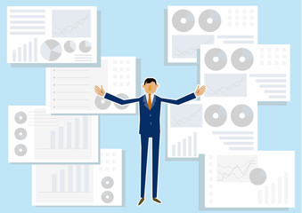 仮想現実とビジネスマンのクリップアート。ビッグデータを扱う近未来のイメージ。