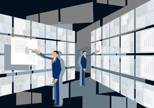 仮想現実とビジネスマンのクリップアート。ビッグデータを扱う近未来のイメージ。