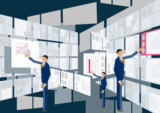 仮想現実とビジネスマンのクリップアート。ビッグデータを扱う近未来のイメージ。