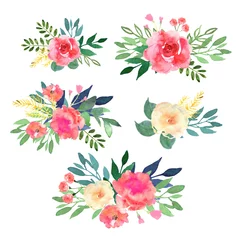 Foto op Aluminium Floral set. Collection with flowers, drawing watercolor. Design  © ZUBKOVA IULIIA