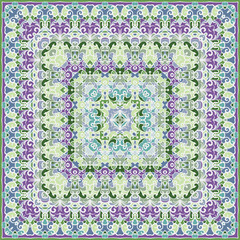 Obraz premium Bright color pattern in Oriental style. Square ornament for shawls, scarves or pillow. Can be used for printing onto fabric or paper. Vector illustration.