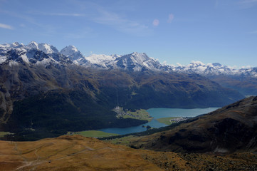 Swiss Alps: Mountain-Panorama with glacier lakes from Julier in the upper Engadin  | Gletscherseen und Bergpanorama vom Julier im Oberengadin
