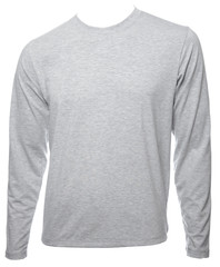 Grey heathered  longsleeve cotton tshirt template isolated