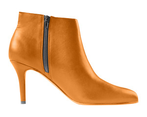 Orange elegant party winter high heel ankle shoes with zipper isolated white