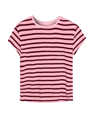 Pale pink and black pastel stripped tee shirt isolated on white