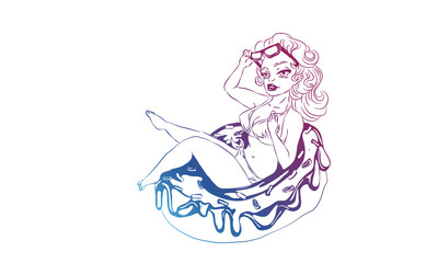 Obraz premium Woman lying back on inflatable doughnut 