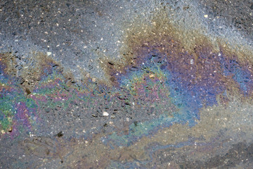 Oil slick on the asphalt road background