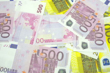 Various Euro banknotes of 200 and 500 Euro banknotes in a continuous layer