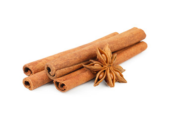Cinnamon sticks isolated on white background.