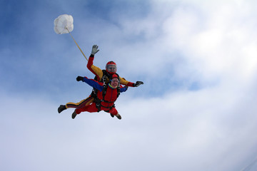Tandem skydiving in the sky.