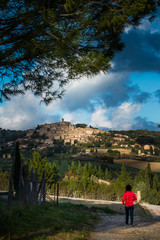 Casale Marittimo, Pisa, Italy - November 23, 2017: Trekking route towards in Casale M.mo, Tuscany