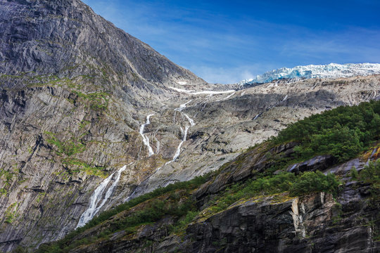 Briksdal glacier, waterfall, Norway