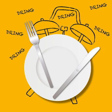 Manger - d&eacute;jeuner - midi - pause d&eacute;jeuner - r&eacute;veil - concept - heure - repas - pause - menu - assiette