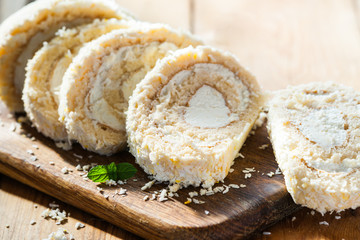 Slices of sweet cream roll 