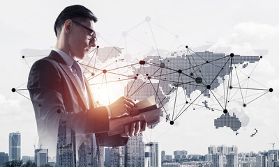 Concept of business success and control with confident boss agai