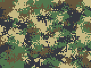 Digital pixel camouflage pattern. Military texture background. Green army camouflage