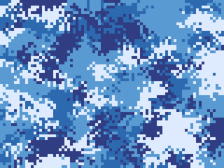 Digital pixel camouflage pattern. Military texture background. Blue army camouflage