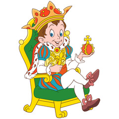 Naklejka premium Kids Leisure Activities. Cartoon young king or prince. Design for children's coloring book.