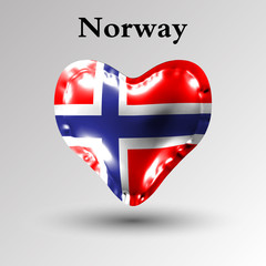 Flags of the countries of Europe. The flag of Norway on an air ball in the form of a heart made of glossy material.
