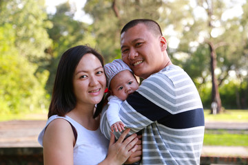 Lovely outdoor portrait of Asian family