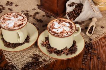 coffee with milk foam and chocolate with free space for text
