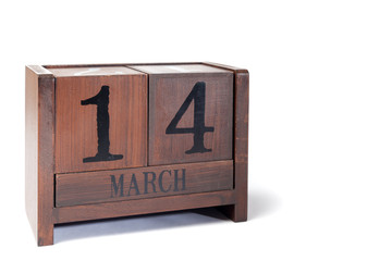 Wooden Perpetual Calendar set to March 14th