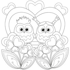 Valentine day black and white poster with an owl couple.