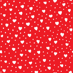 Heart shape vector seamless pattern. Red and white colors. Valentines day background for invitation