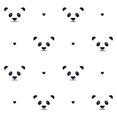 Seamless vector pattern. Cute panda bears and hearts in white background. Animal motif.