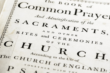 Front cover of a very old version of the Book of Common Prayer (CofE) - obrazy, fototapety, plakaty