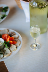 Russian vodka in glass on holiday table.