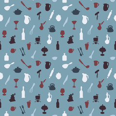 Fototapeta na wymiar Seamless Pattern of Kitchen utensil. Texture for wallpaper, fills, web page background.