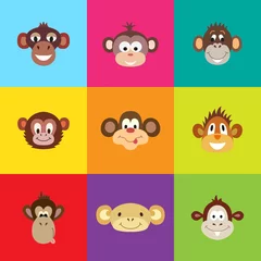 Fotobehang Schattige dieren set Set van grappige schattige aap. Sjabloon voor stijlontwerp.
