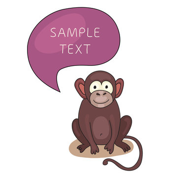 Funny Monkey With Speech Bubble. Template for style design.