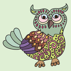 Owl on the green background. Vector illustration for your cute design.