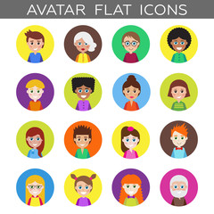 Set of people icons for avatars. Template for style design.