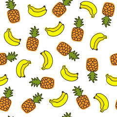 Vector seamless pattern with fruits on white background. Can be used for textile, website background, book cover, packaging.