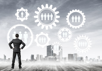 Fototapeta premium Social connection concept drawn on screen as symbol for teamwork