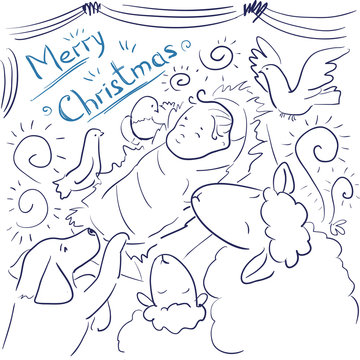Coloring page - Vector greeting card Merry Christmas